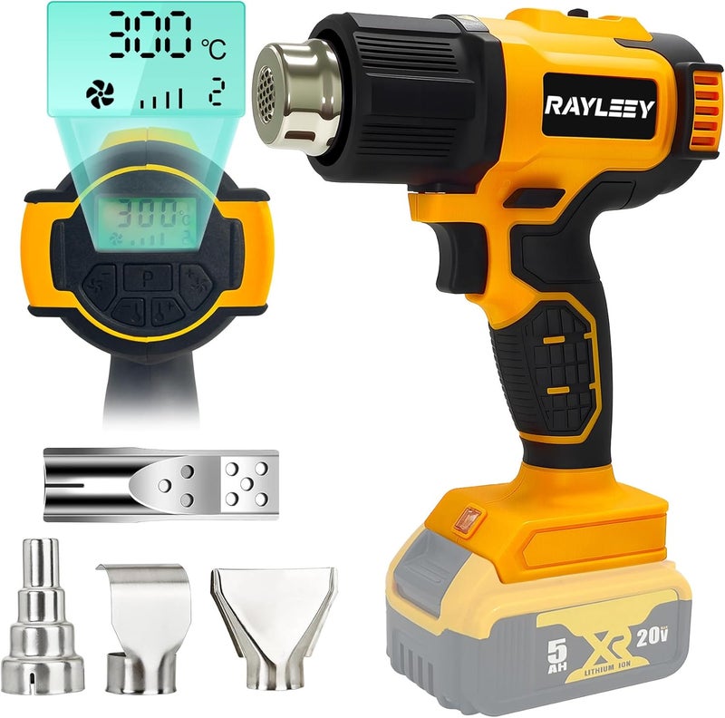 RAYLEEY Cordless Heat Gun for Dewalt 20V Battery, 122℉-1022℉ Hot Air Gun with Digital LCD Display, Adjustable Temp & Air Flow, 4 Nozzles for Crafts, Shrinking PVC, Paint Stripping (No Battery) - Image 1